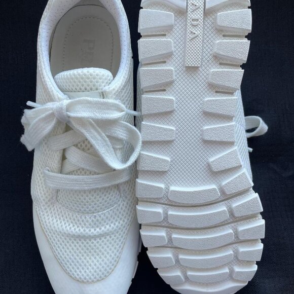 Prada White Mesh Low Top Sneakers Size 38 | Women’s - Picture 5 of 7